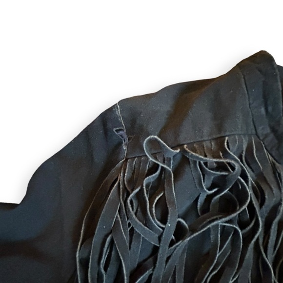 Black Suede Fringed Leather Moto Biker Jacket Womens Small - Picture 4 of 5
